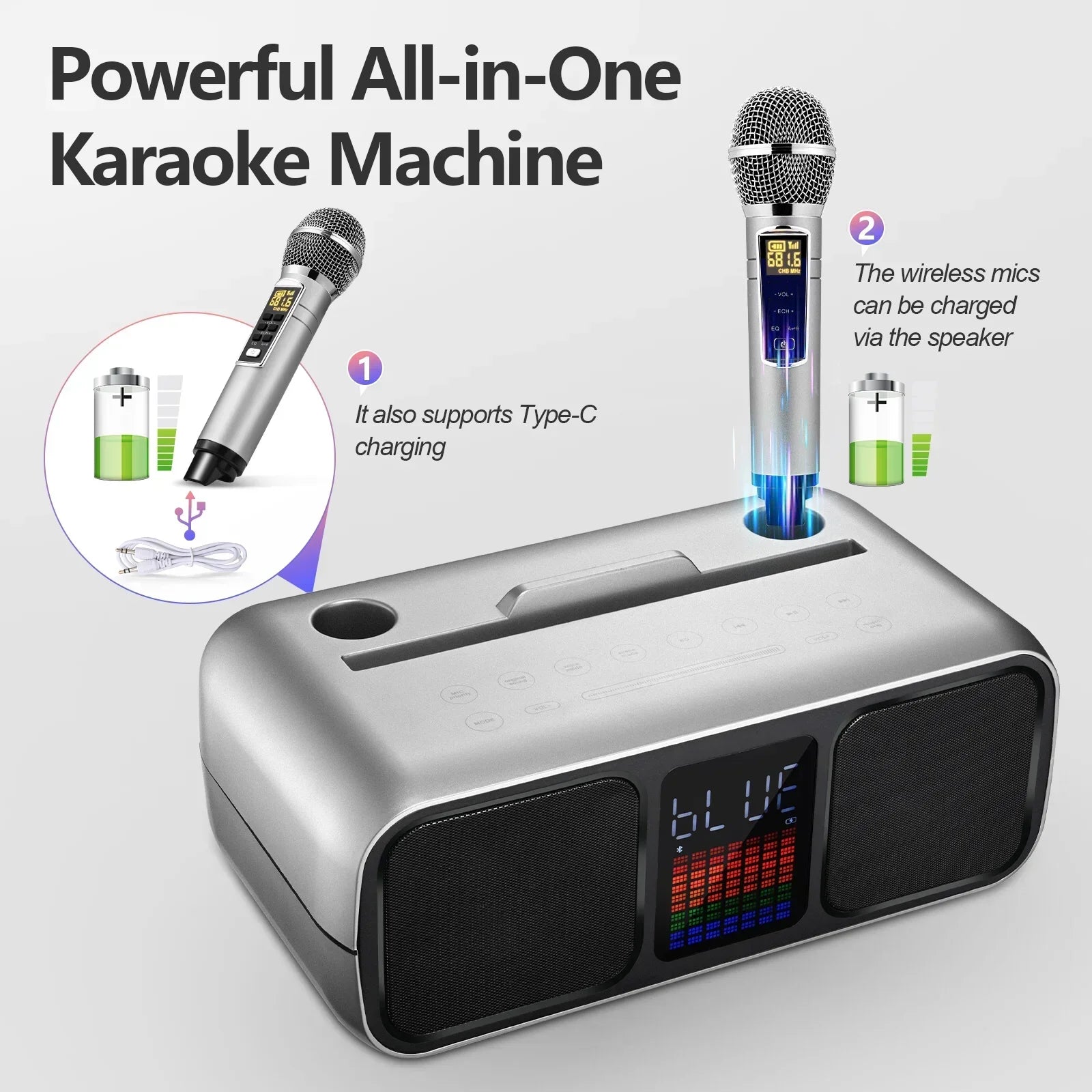 Karaoke Bluetooth Speaker Wireless Microphone All-in-One Machine Portable Entertainment Subwoofer Professional Home Stereo Sets