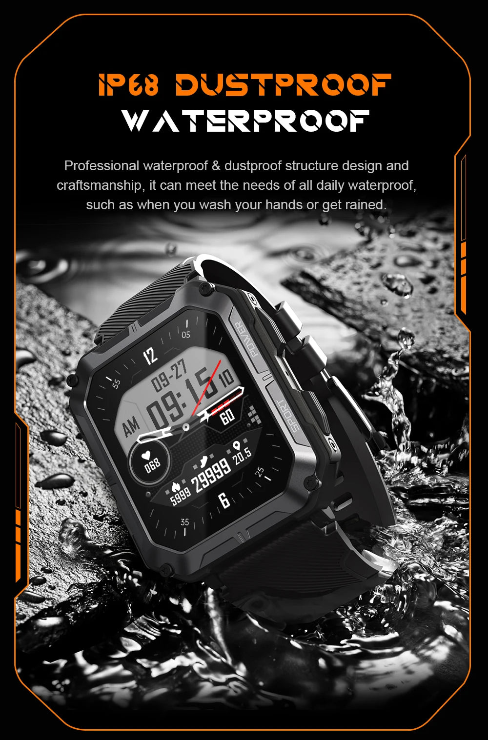 CUBOT C20 Pro SmartWatch 1.83-inch IP68 Waterproof Sport Watch for Men Heart Rate Fitness Tracker 24H Health Monitor Phone Call